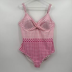 Draper James Lands End Swimsuit Women 24W NEW Pink Gingham Check 1 Piece